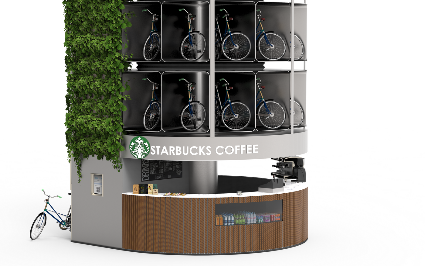 bikebox, biketower, starbucks shop - automated bike parking - fietstoren, Bpark - automatisch fietsparkeren
